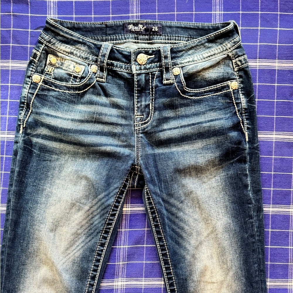 Miss Me Dark Blue Denim Jeans Mid-Rise Boot Size 25 - Picture 6 of 15